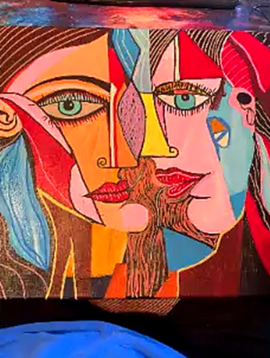 Two Faces in Red